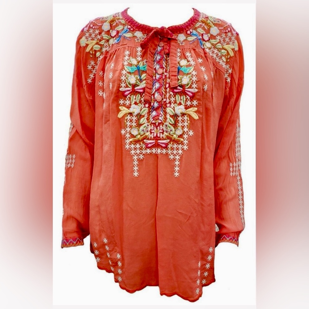 Johnny Was Dragonfly Embroidered Top